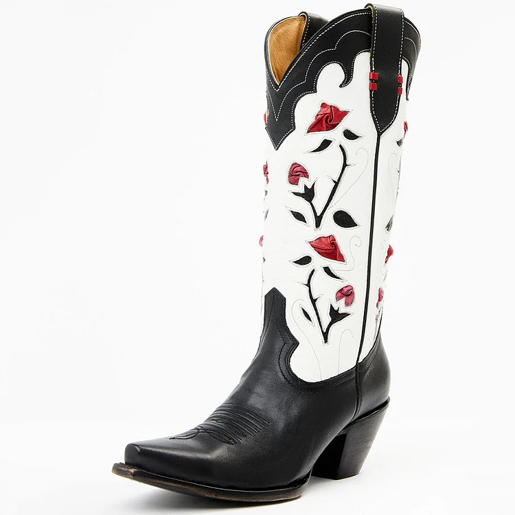 Black Mid Calf Western Boot, Shoes