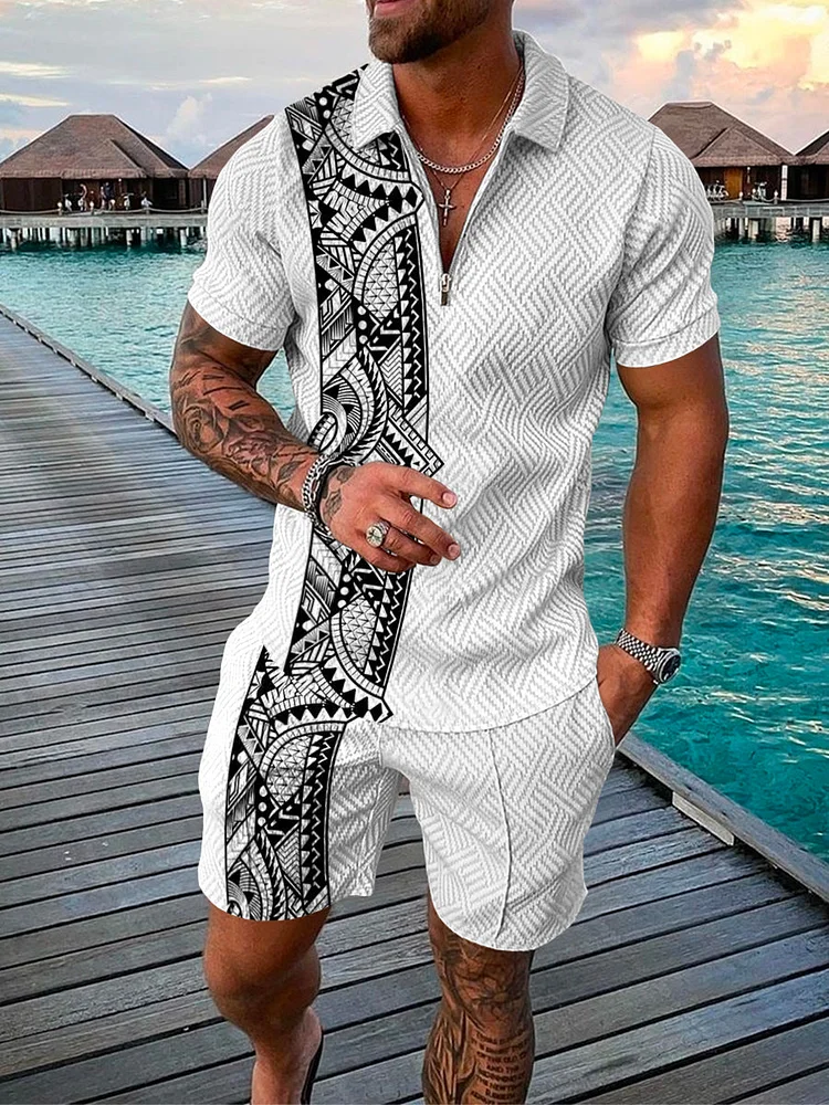 Men's Ethnic Pattern Vintage Print Polo Suit