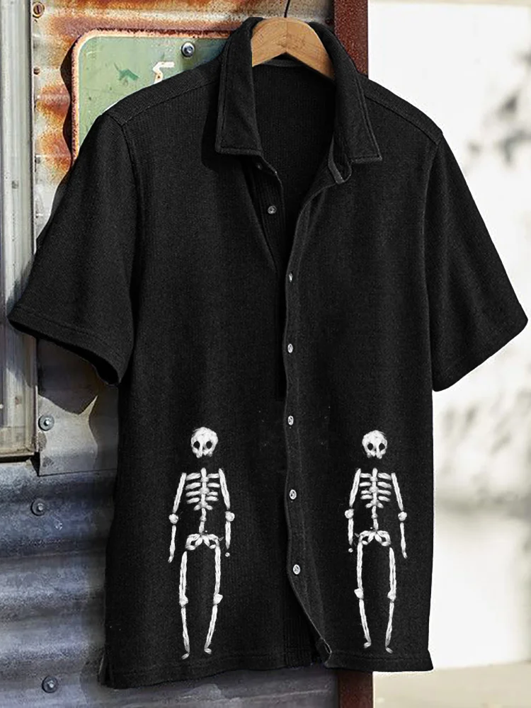 Comstylish Men's Halloween Funny Skeletons Embroidered Shirt