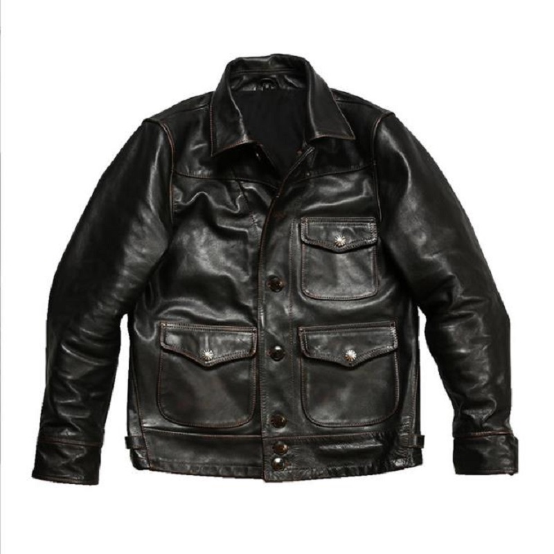 2025 Brand New Retro Moto Tea Core Horsehide Jacket.men Luxury Vintage Style Slim Generine Leather Coat. Horse Leather Jacket