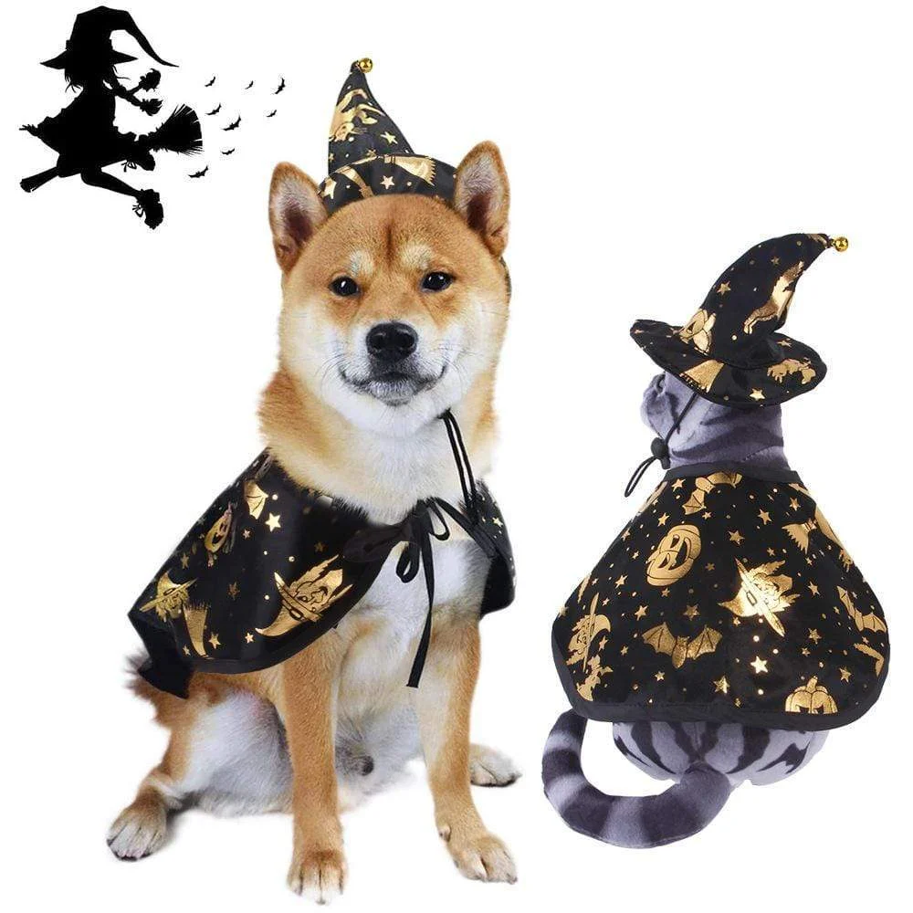 Lovepetplus - Halloween Printed Wizard Cloak Set  