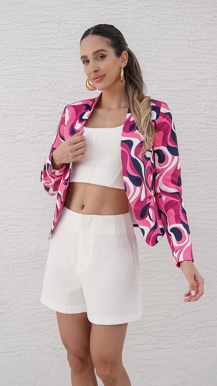 flower print in a serene palette of white and lavender  Blazer