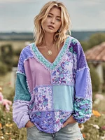 Women's Vintage Floral Patchwork Art Cozy Warm Sweatshirt - Image 3