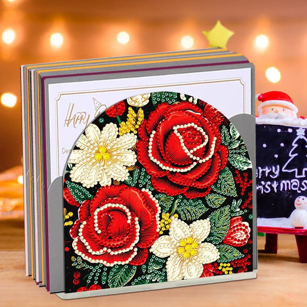 5D DIY Christmas Red Roses Acrylic Diamond Art Painting Napkin Holder Set