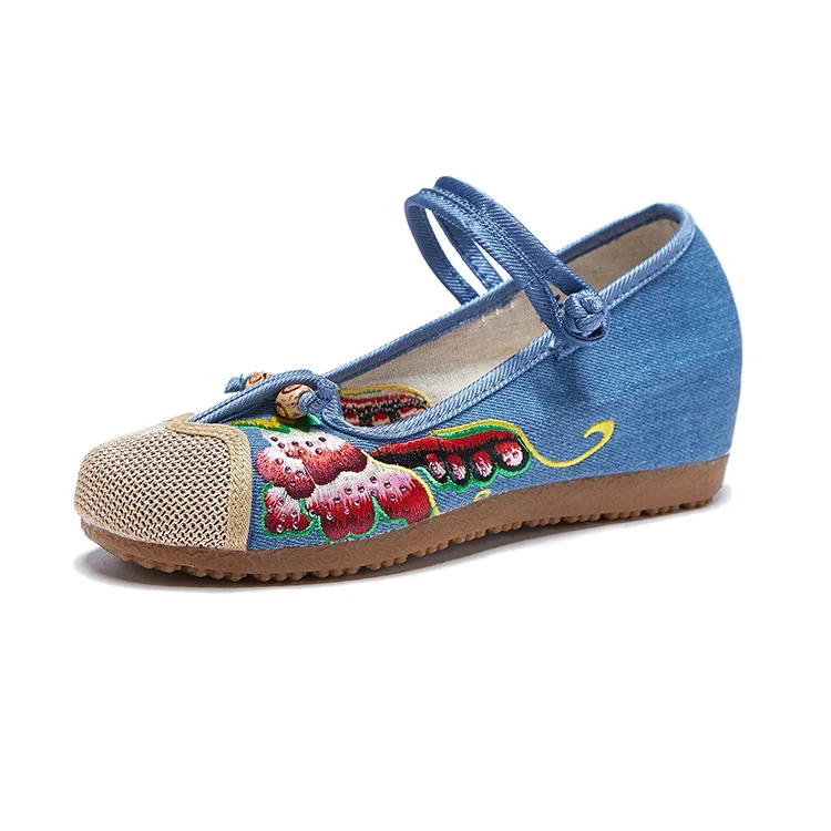 Wongn Wongn Not Include Shoe Box Single Shoes Inside The High Height Female Slope Heel High Heels Canvas Embroidered Cloth Shoes Women's Shoes Ethnic Flowers Build Buckle Shoes