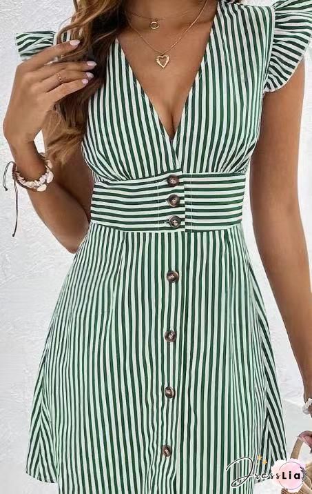 Fashion Street Solid Split Joint V Neck A Line Dresses