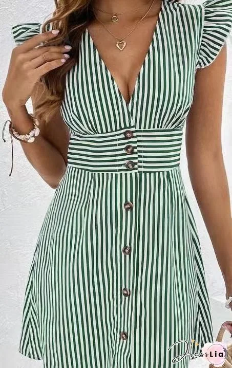 Fashion Street Solid Split Joint V Neck A Line Dresses