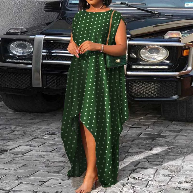 Women Dress VONDA Vintage Polka Dot Printed Asymmetric Hem Vestidos  Irregular Hem Dresses O Neck Sleeveless Sundress