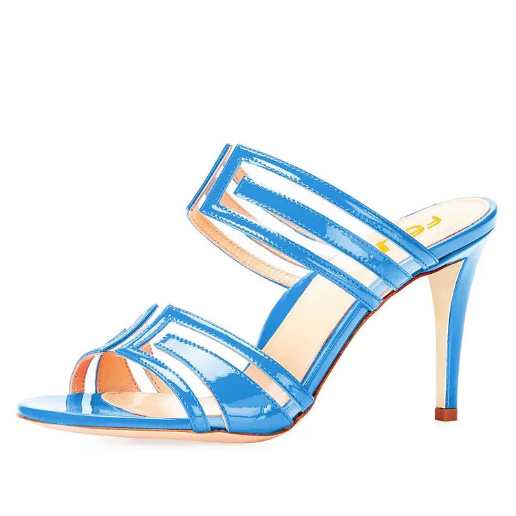 Light Blue transparent PVC Mule Heels Sandals |FSJ Shoes