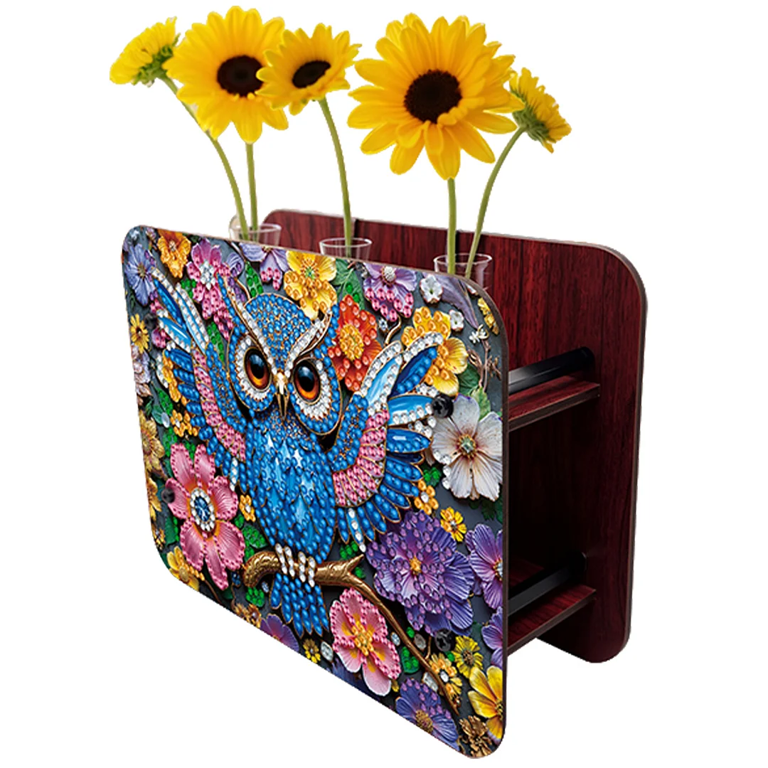 Gem Owl DIY Diamond Painting Wooden Tube Vase for Adults Gift Idea Home Decor