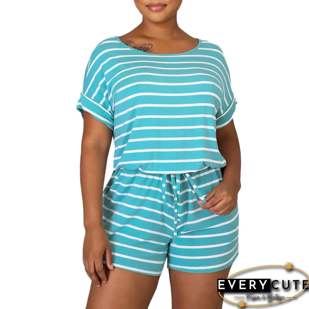 Light Blue Stripes Plus Size Loungewear Set