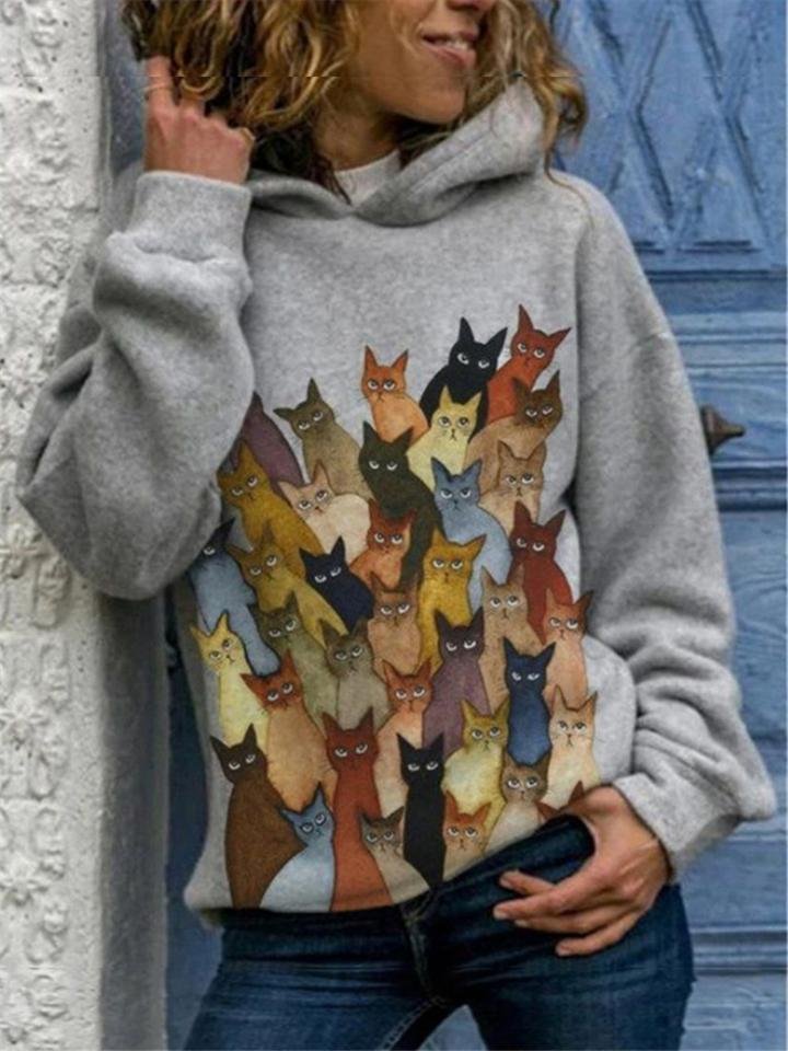 Extra Cozy Cats Printed Long Sleeve Hoodie