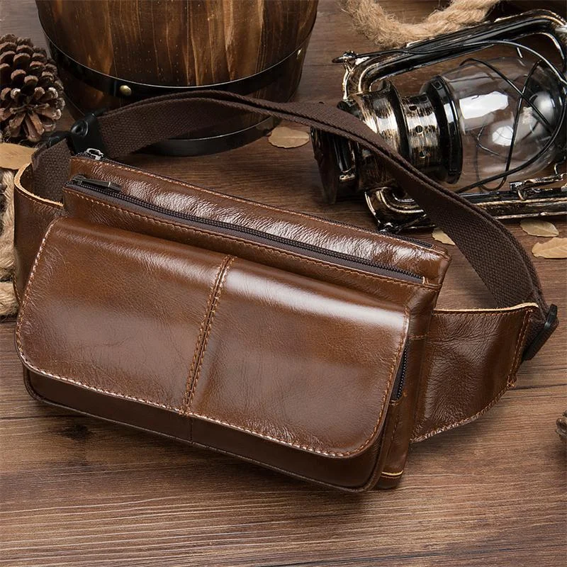 Casual Fashion Leather Belt Bag Retro Leather Outdoor Chest Bag Crossbody Bag