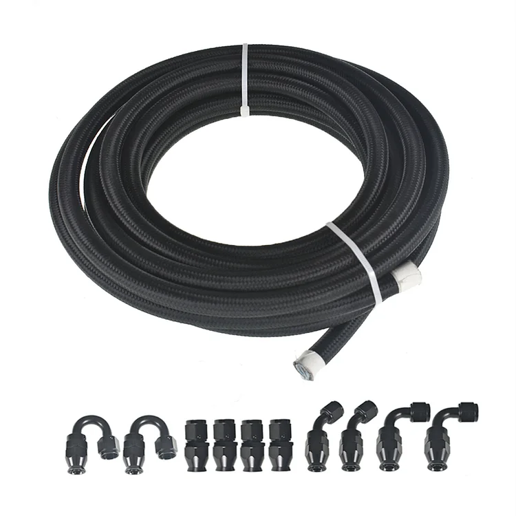 Silscvtt 20 Feet Ethanol E85 Oil Line Hose 8AN Black Nylon PTFE (Teflon) Fuel Line Hose Kit with 10PCS Swivel Fuel Hose Fitting Adapter Kit