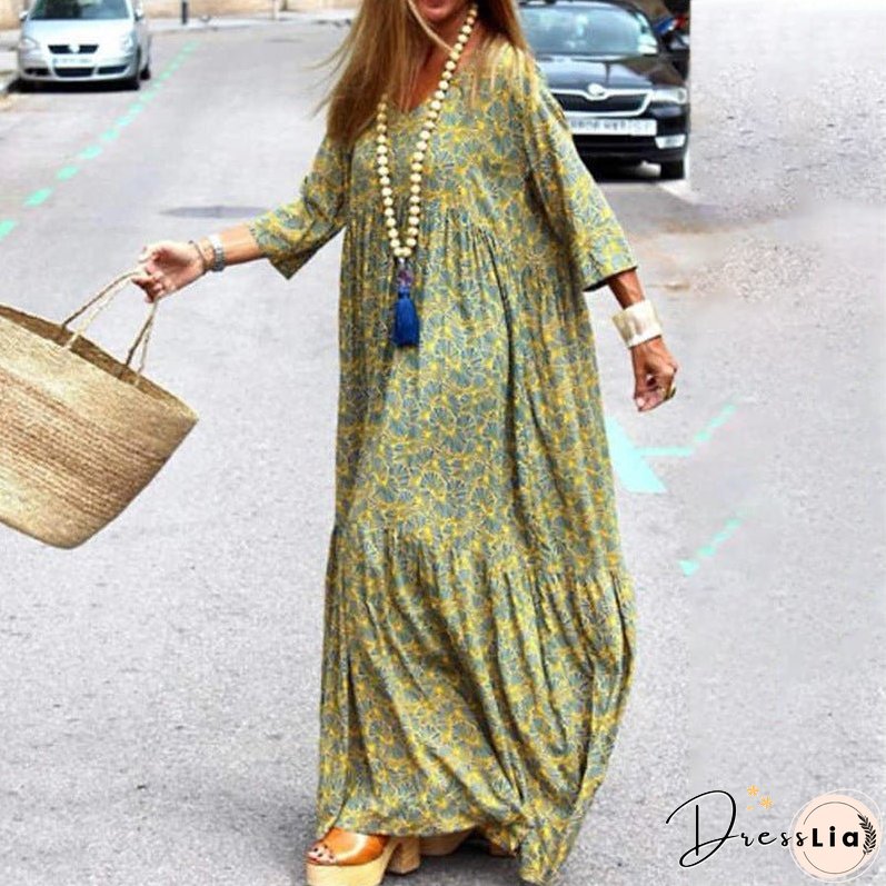 Autumn Spring New Long Sleeve Fashion Printed Bohemian Loose fitting Dress