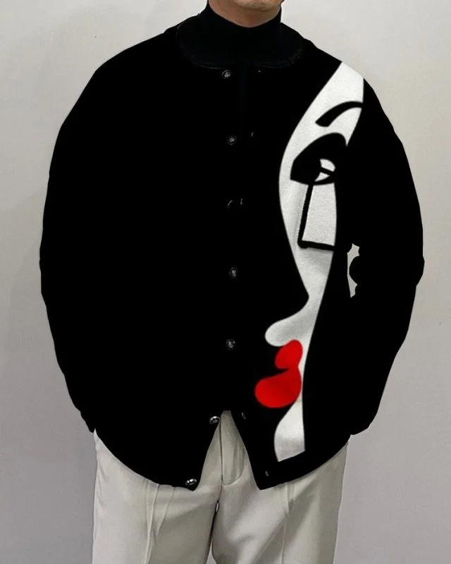 Men's Casual Printed Long Sleeve Knit Cardigan