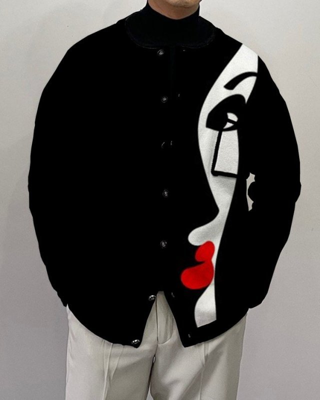 Men's Casual Printed Long Sleeve Knit Cardigan