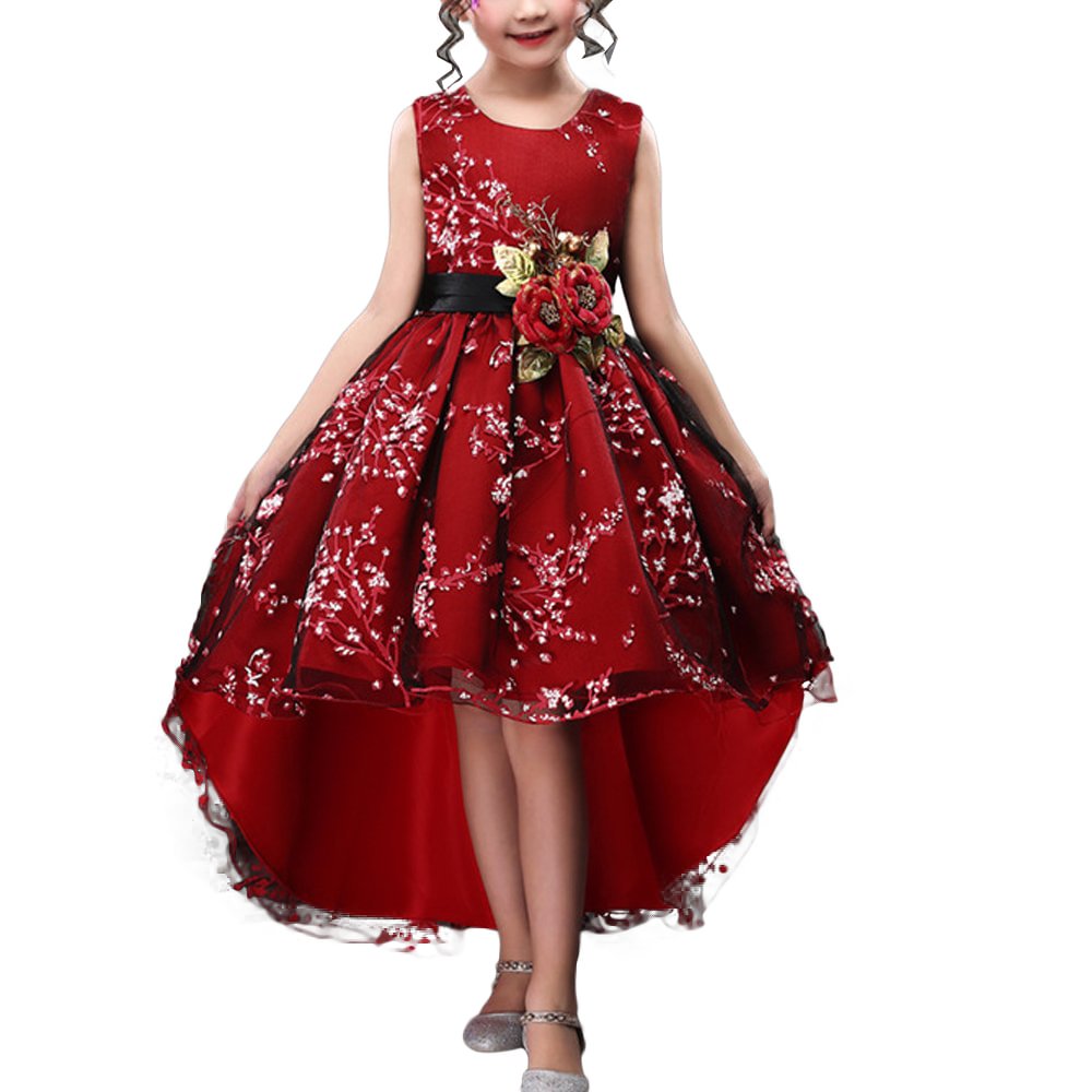 Kids Dresses Christmas Costumes for Little Girls' Floral Dress Red Green Flower Party Stage Outfit-Pajamasbuy