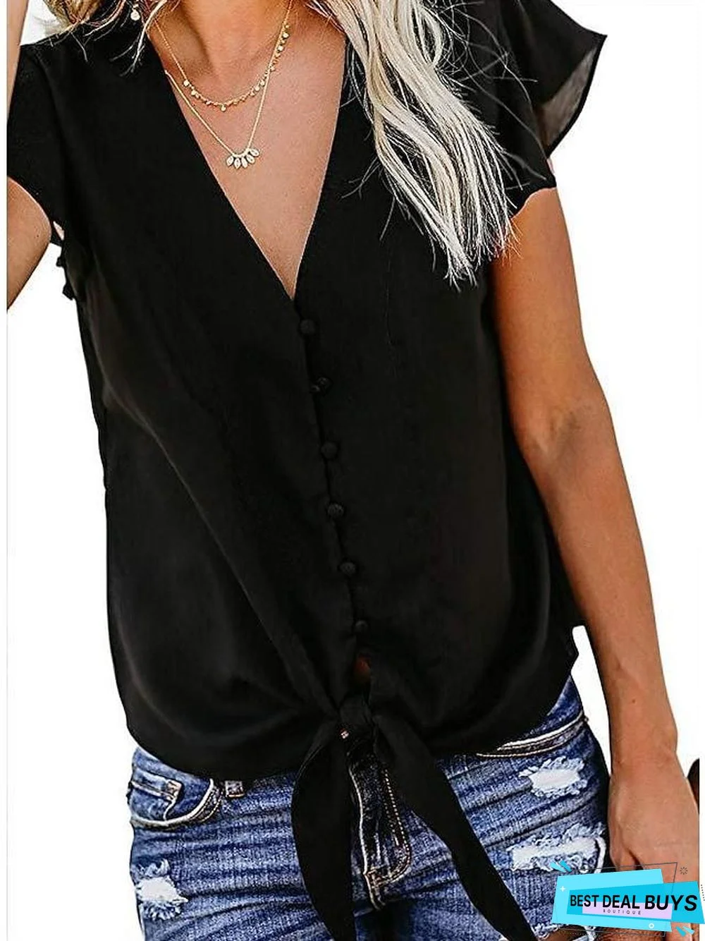 Women's Casual Stylish V Neck Button Down Floral Print Cuffed Sleeve Blouses Shirts Tops Pullover