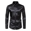 Men's Satin Nightclub Lined Long Sleeve Shirt Performance Shirt