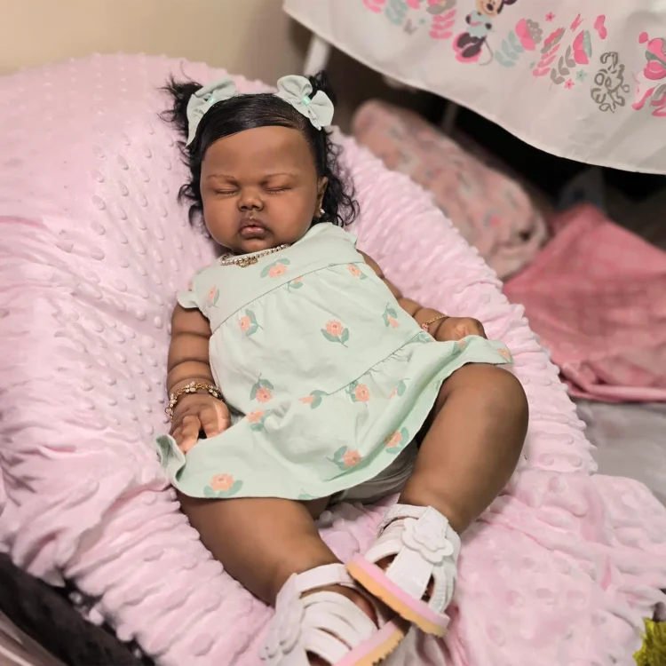  [New] 20" Lifelike African American Handmade Hand Rooted Curly Black Hair Reborn Girl Doll Stumin - Reborndollsshop®-Reborndollsshop®