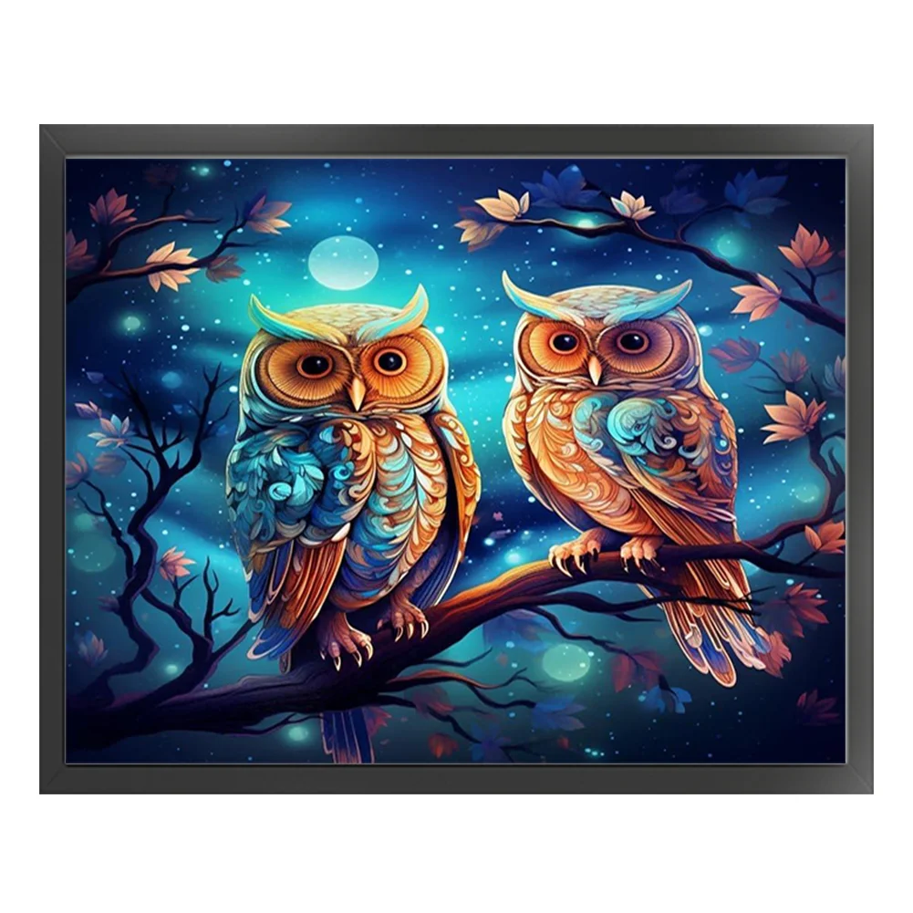 9CT Full Stamped Cross Stitch Bead Embroidery- Owls(Canvas|52*40CM)