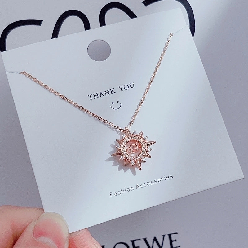 Casual Minimalist Heart Shape Crown Flower Titanium Steel Inlay Zircon Pendant Necklace