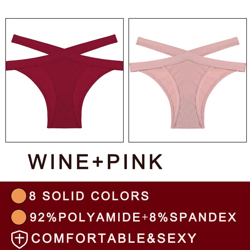 FINETOO 2PCS/Set Fashion Women's Seamless Sexy Panties Lingerie Girls Cross Strap Underwear Briefs 8 Solid Colors Woman Pantys