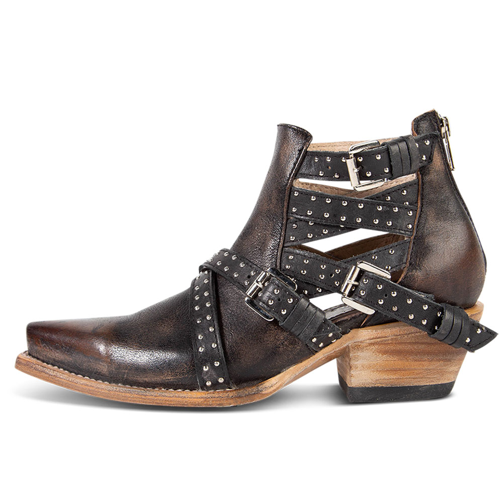 Dark Brown Chunky Heel Booties Vintage Buckle Western Boots for Women