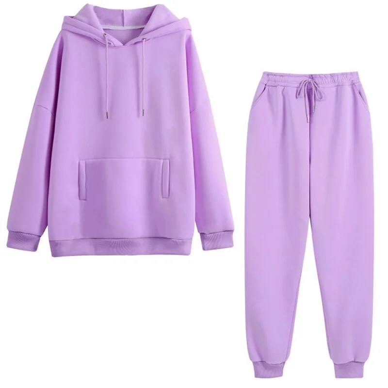 Autumn Winter Tracksuit Women Two Piece Set Fleece Oversized Sweatshirt and Long Pants Casual Solid Hooded Sport Suit Set Outfit