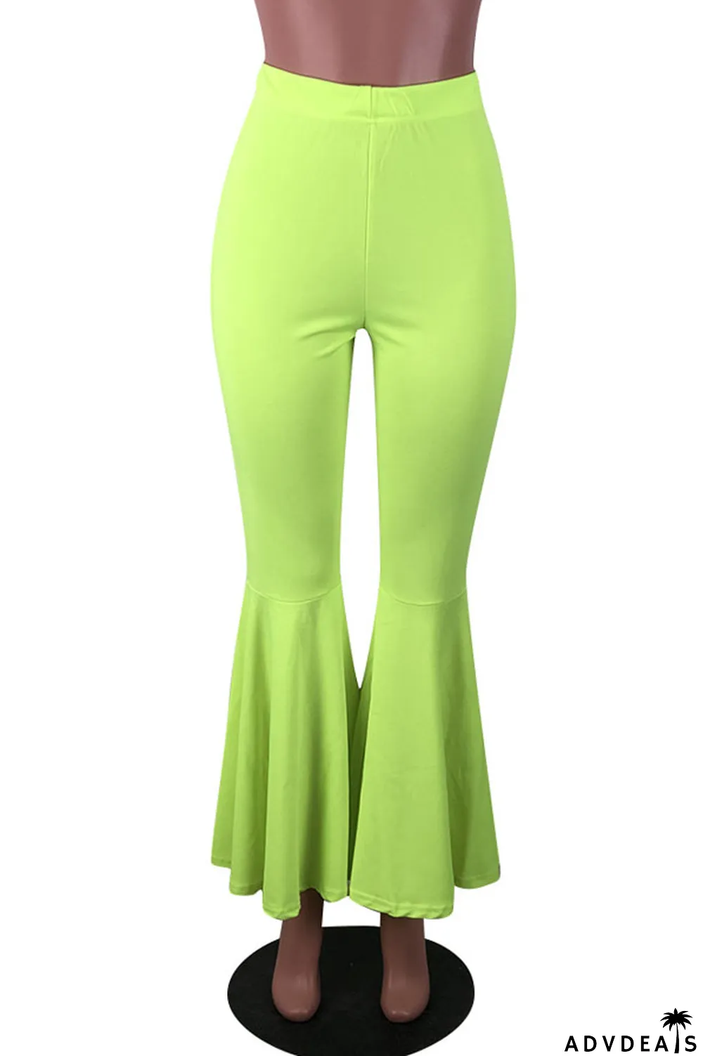 Orange venetian Elastic Fly Mid Solid Boot Cut Pants Bottoms