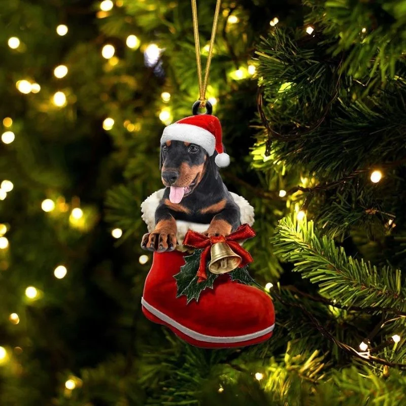 VigorDaily Doberman Pinscher In Santa Boot Christmas Hanging Ornament SB086