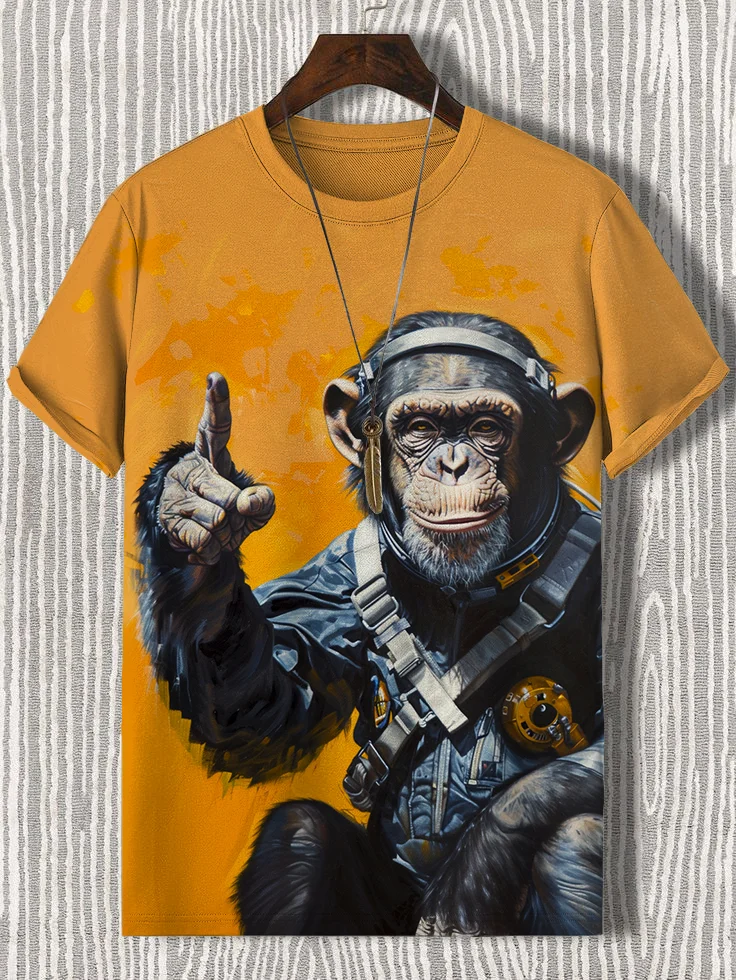 Men's Monkey Pilot Art Print Casual T-Shirt