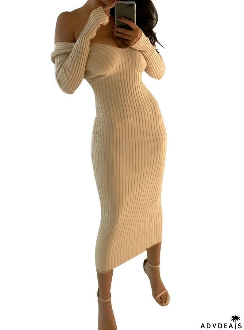 Off Shoulder Long Sleeve Dress for Women