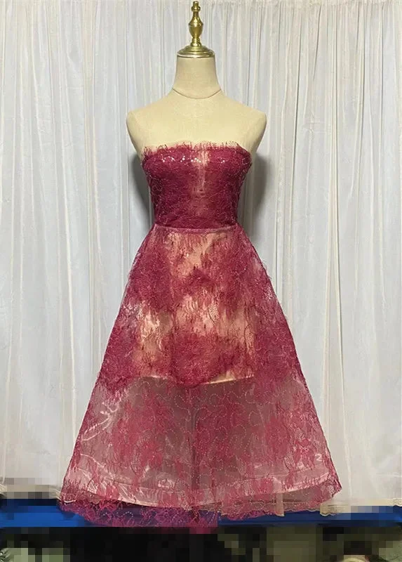 Woherb Sheer Lace Layered Strapless Midi Dress-Outfit Ideas