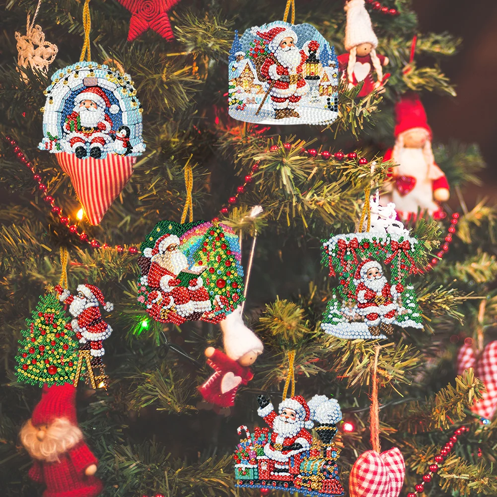 15pcs Xmas Santa Claus Theme 2D Flat DIY Hanging Diamond Art Kits Home Decor