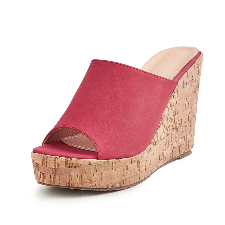 Women's Elegant 10cm High Wedge Heels Fish-Mouth Leather Sandals