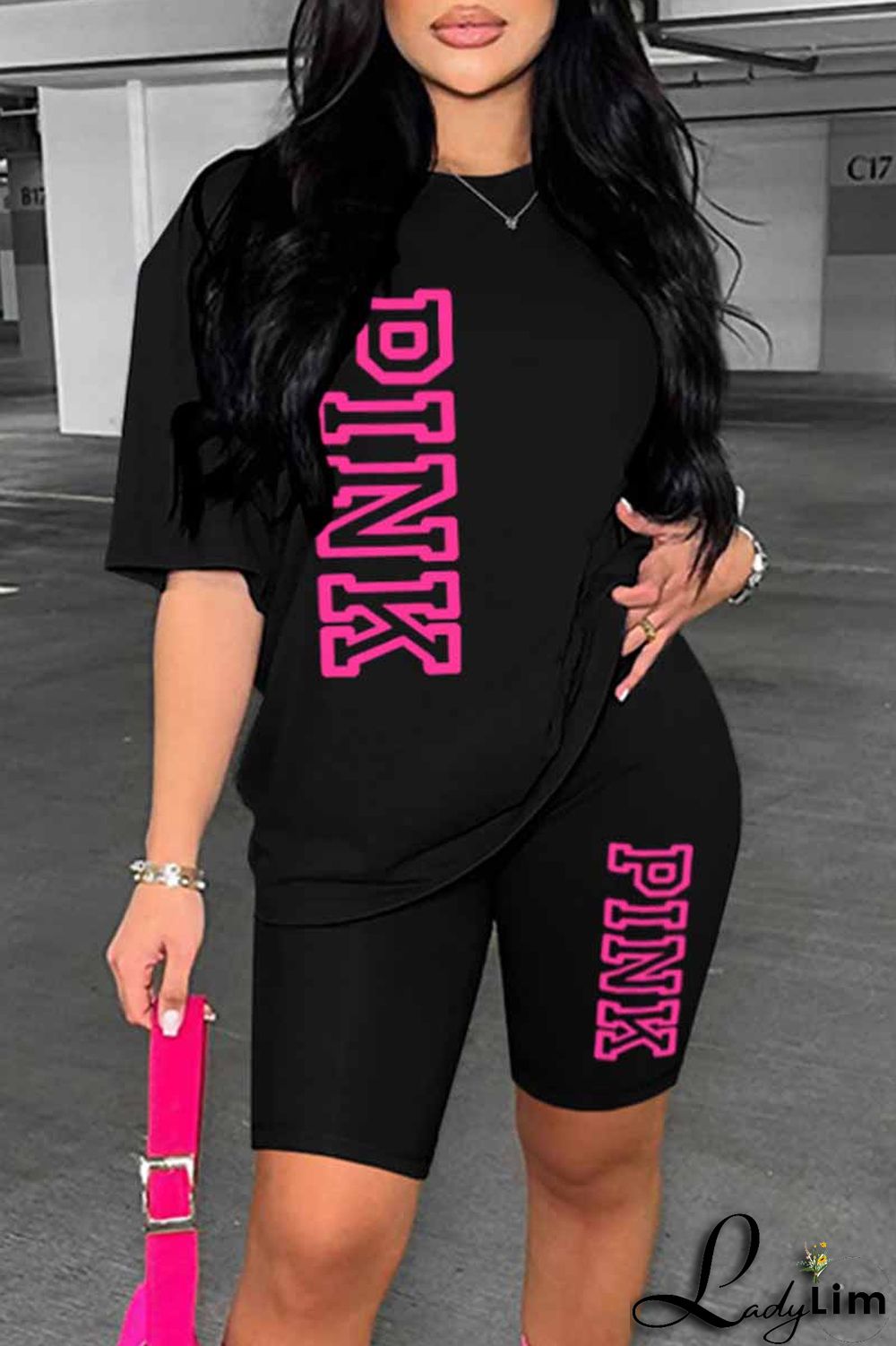 Ginger Casual Print Letter O Neck Short Sleeve Two Pieces