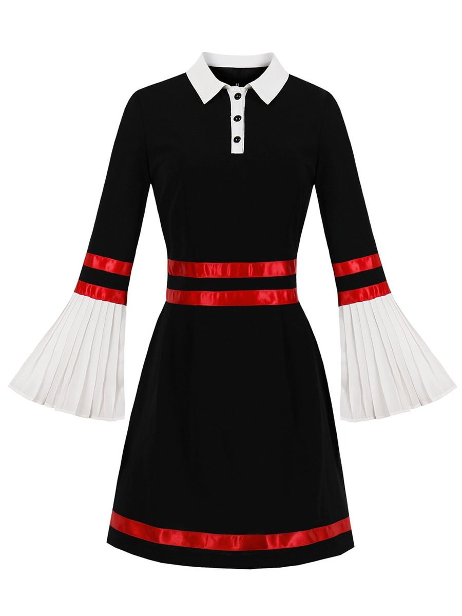 1940s Dress Retro Flared Sleeve Round Collar Slim Dress