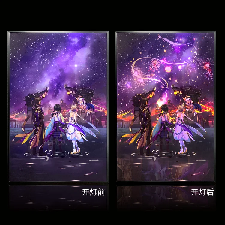 PRE-ORDER Mystical Art Studio - Genshin Impact - 3D Decorative Paint of Light Guide Transformation Zhongli & Xiao & Lumine & Paimon Watch Fireworks In Starry Sky With LED Scene-