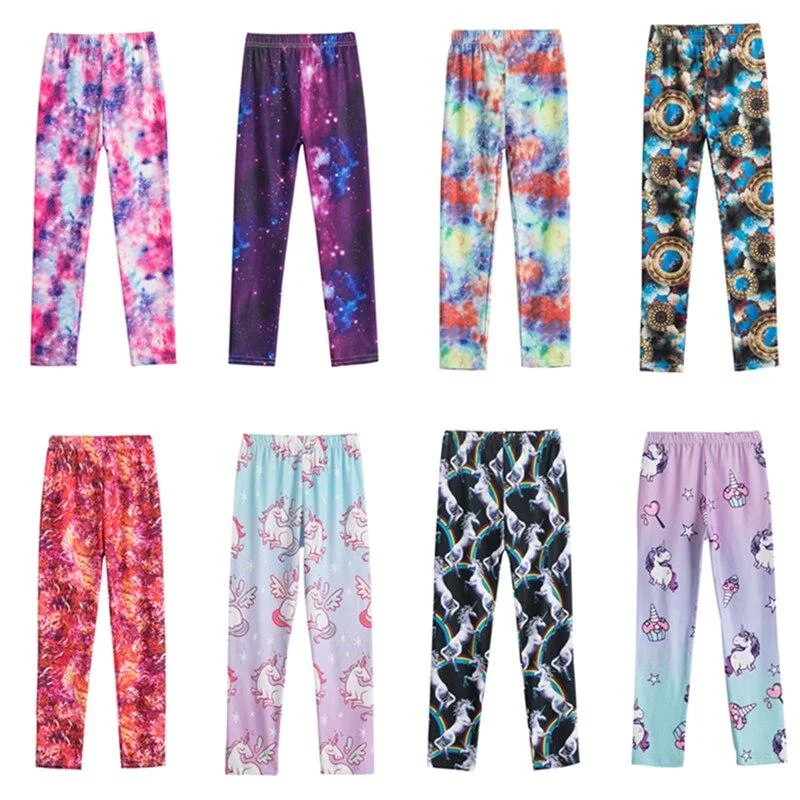 Blue Girls Leggings Cartoon Skinny Sport Pants Leggings for Girls Five-pointed Star Printing Clothes Little Girls Unicorn Pants