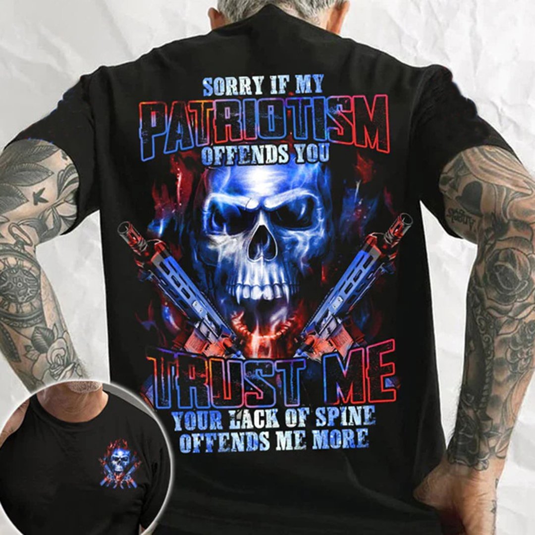 Fire Skull Patriotism All Over Print Mens Short Sleeve T-shirt