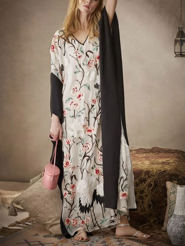 floral embroidery comfortable loose ladies robe