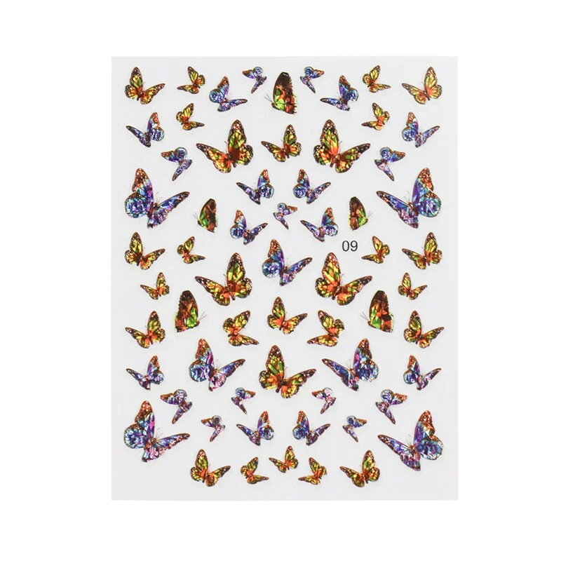 1pc Shiny 3D Butterfly Nail Art Stickers Adhesive Sliders Colorful DIY Golden Nail Transfer Decals Foils Wraps Decorations