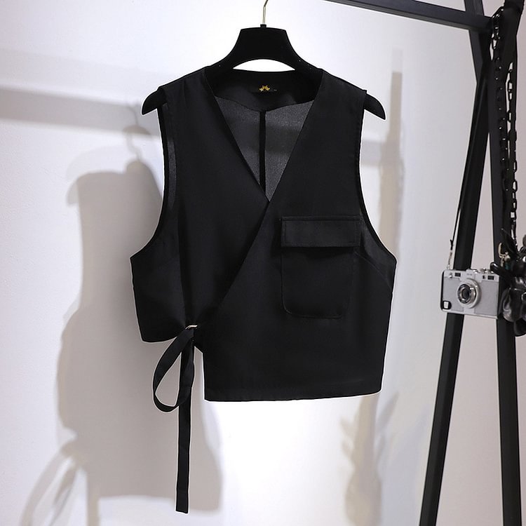 Chic Shirt Suit V-Neck Vest Two Pieces Set - Modakawa modakawa