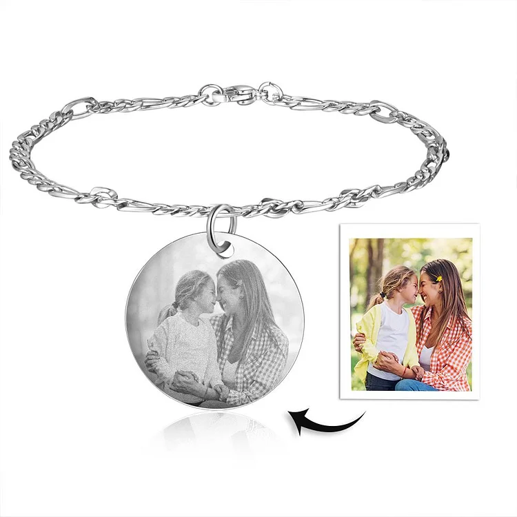 Personalized Photo Bracelet Customized Round Charm Bracelet Memorial Gifts For Her