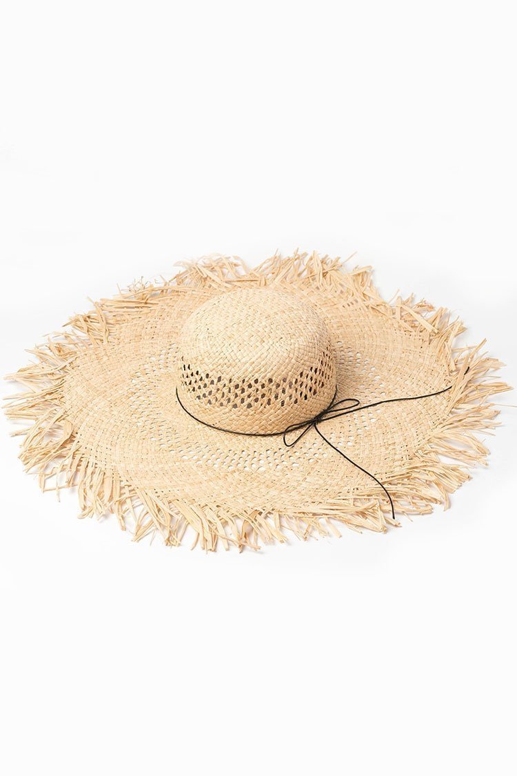 Frayed Bowknot Trim Bow Beach Straw Sun Hat-elleschic