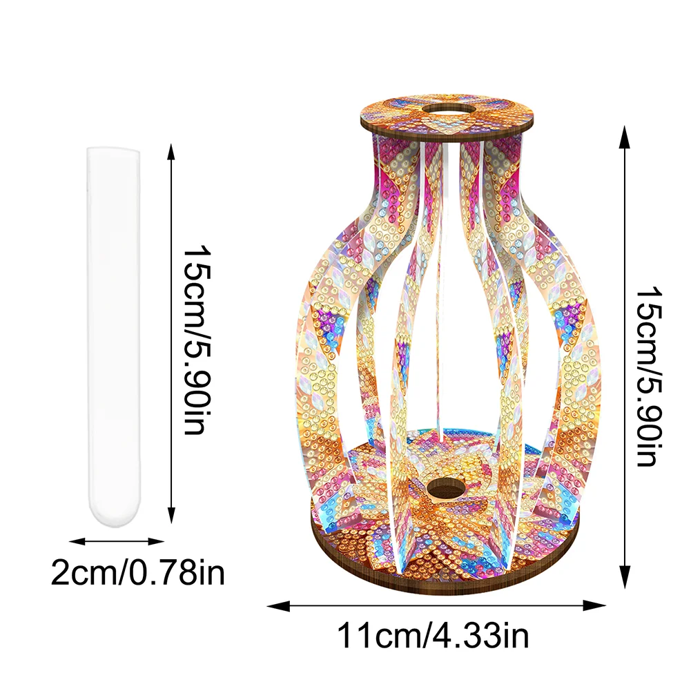 DIY Wood Mandala Diamond Painting Flower Vase Ornaments for Home Office Decor