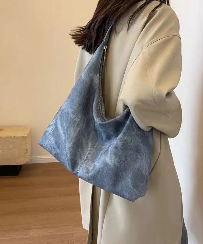Boutique Blue Tie Dye Faux Leather Large Capacity Satchel Handbag