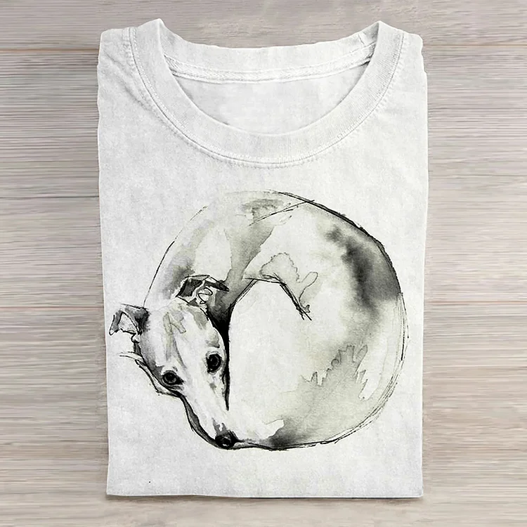 Dog Art Print Casual Short Sleeve Round Neck T-Shirt